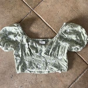 Hollister green flowered crop top size XS $8